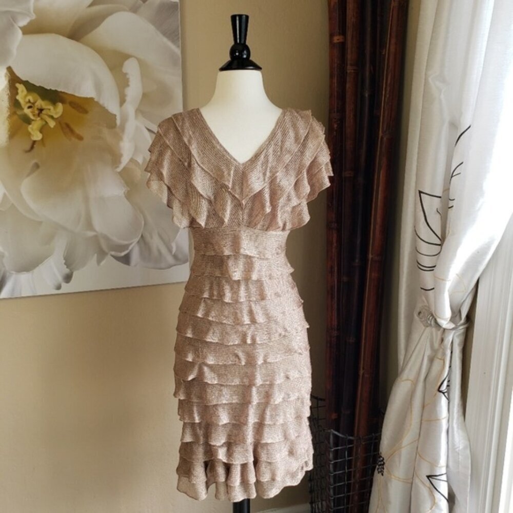Studio M Gold Knit Tiered Dress Size S
